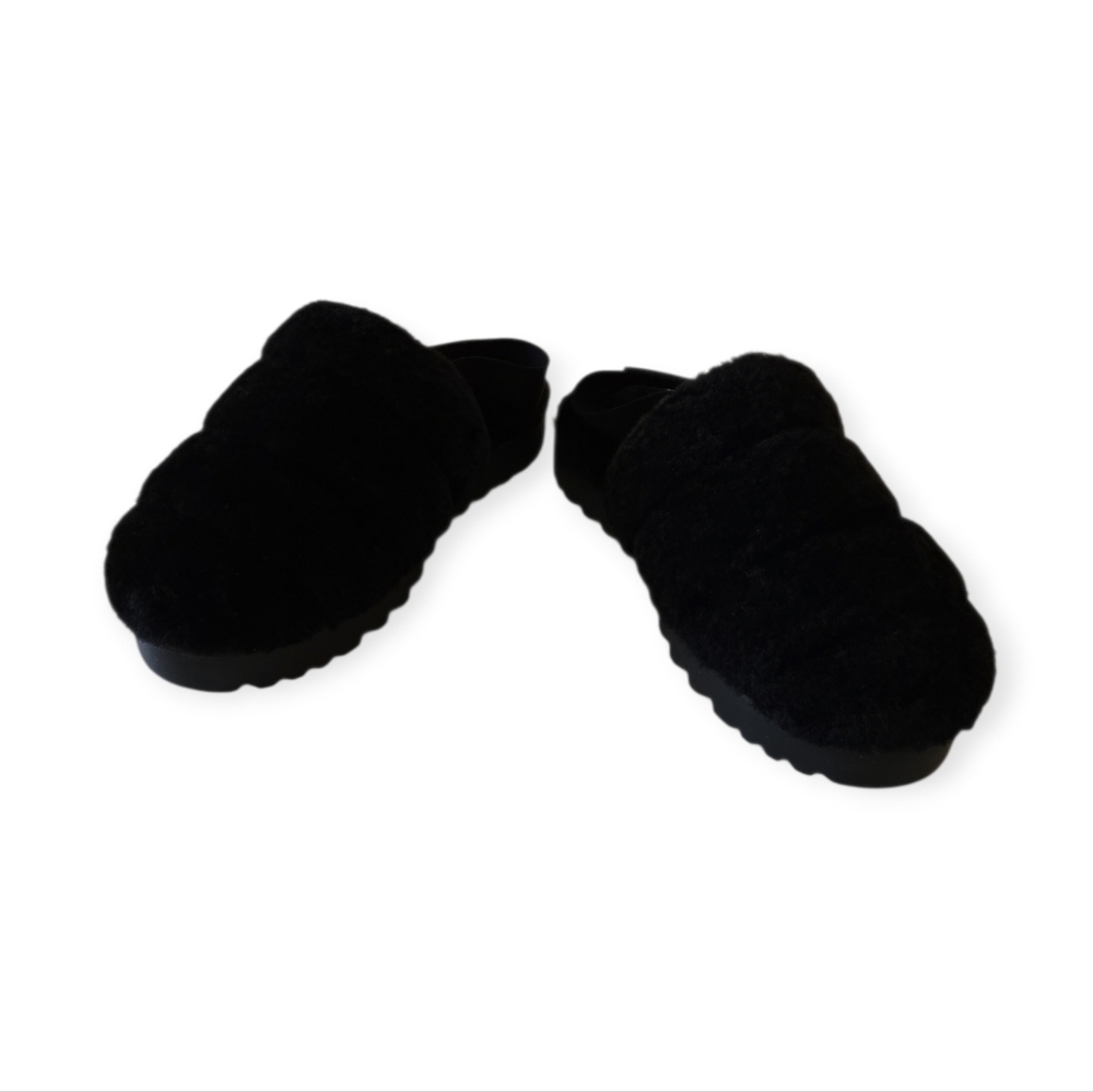 UGG SUPER FLUFF BLACK SLIDE SHEEPSKIN CLOSED TOE MULE SLIPPERS SIZE US 10 WOMEN - Picture 2 of 16
